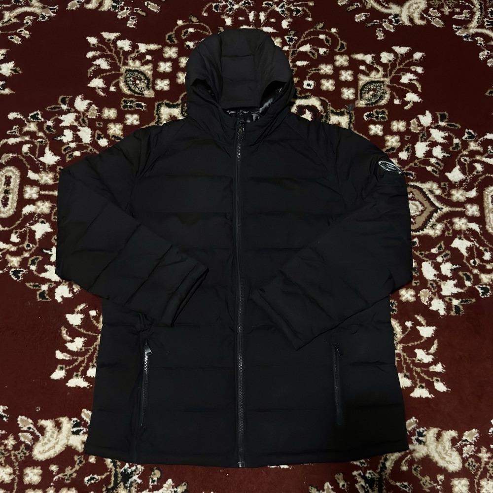 Size XLT - HFX Mens Puffer Jacket Lightweight Hooded Water Wind Resistant Black